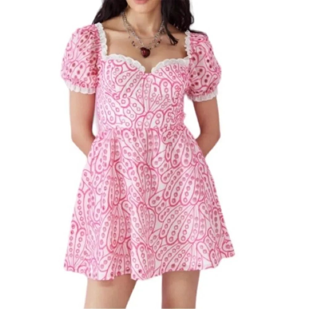 Betsey Johnson Mariah corset stargazer pink eyelet lace puff sleeve dress 10